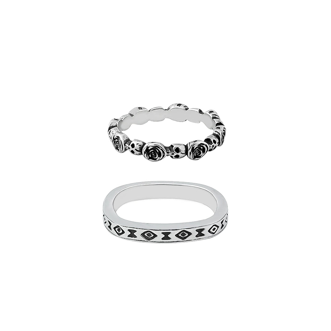 Gothic růžový lebkový vzor vrstvené prsteny