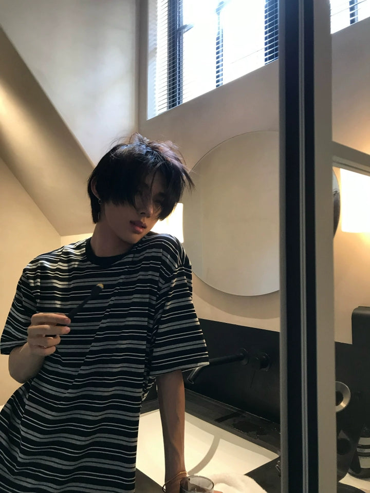 Striped Round Neck Loose Fit T-shirt