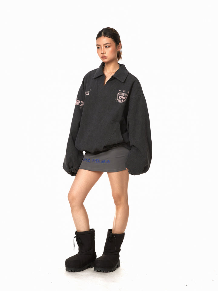 Retro Distressed Denim V-Neck Pullover