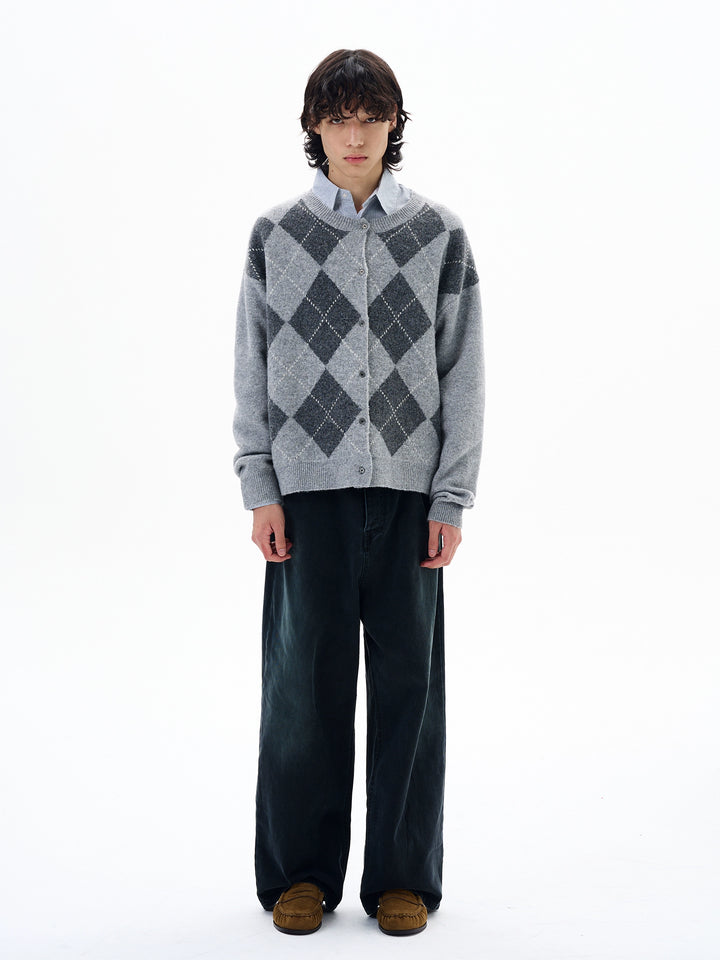 Cardigan de Tricô Argyle Estilo Universitário