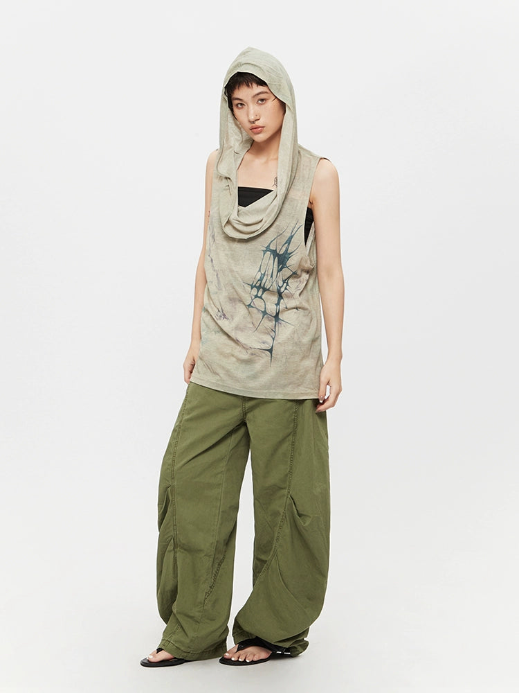 Sleeveless Hooded Loose Turtleneck Top