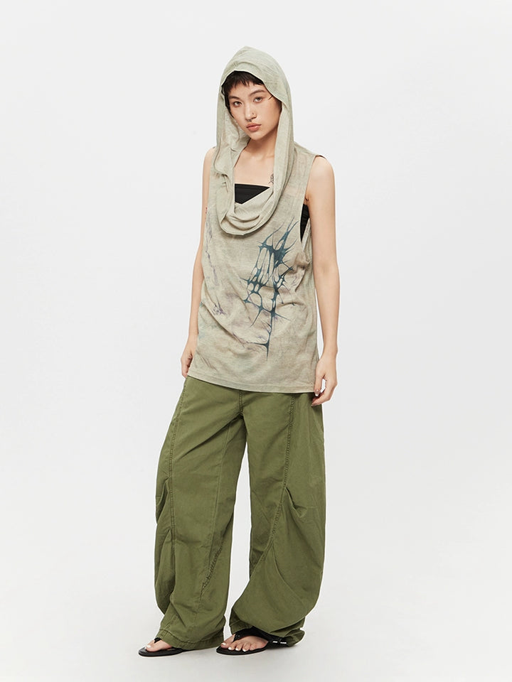 Sleeveless Hooded Loose Turtleneck Top