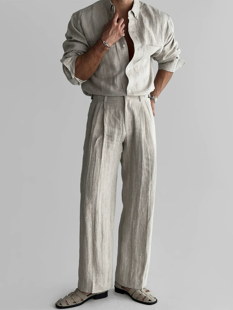 Linen langermet solbeskyttelsesskjorte