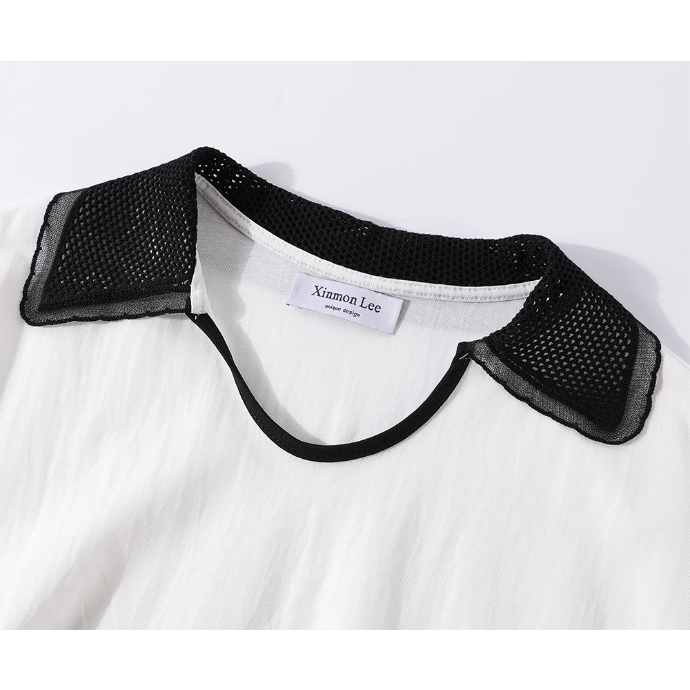 Mesh Collar Splicing Short Sleeve Top