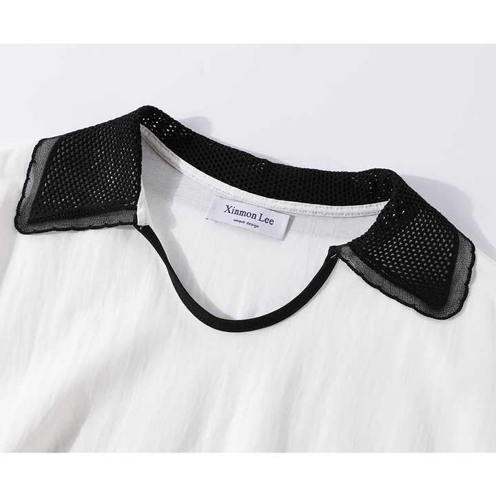 Mesh Collar Splicing Short Sleeve Top
