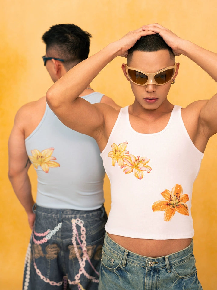 Floral Print Slim Fit Sleeveless Vest