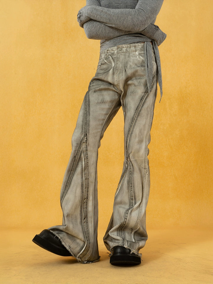 Distressed Flared Extra-Long Retro Pants
