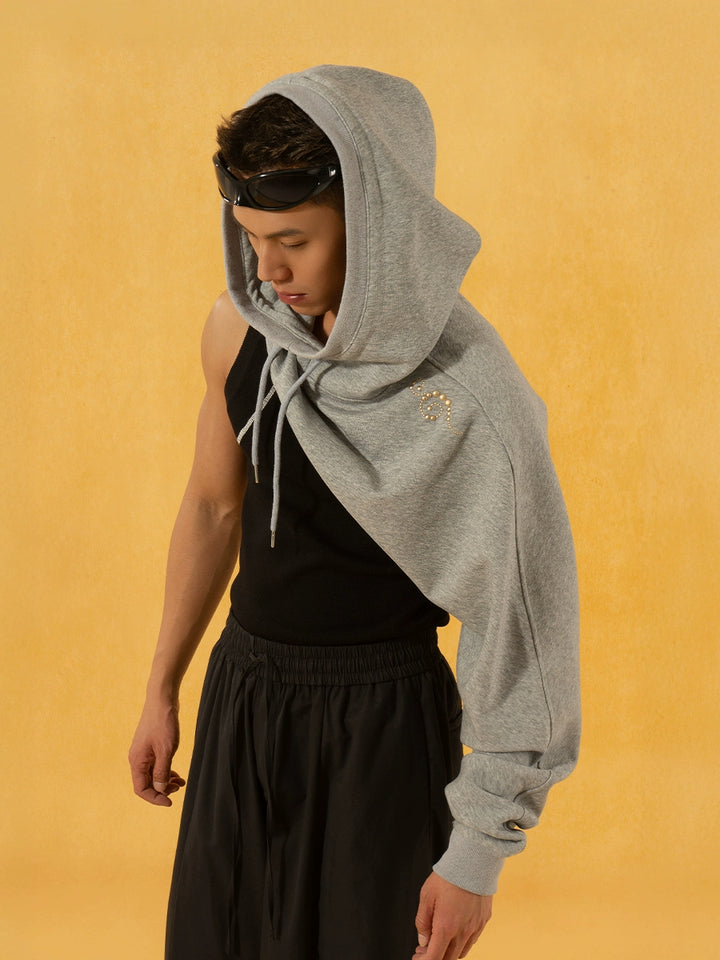 Single-Sleeve Off-Shoulder Hooded Sweatshirt