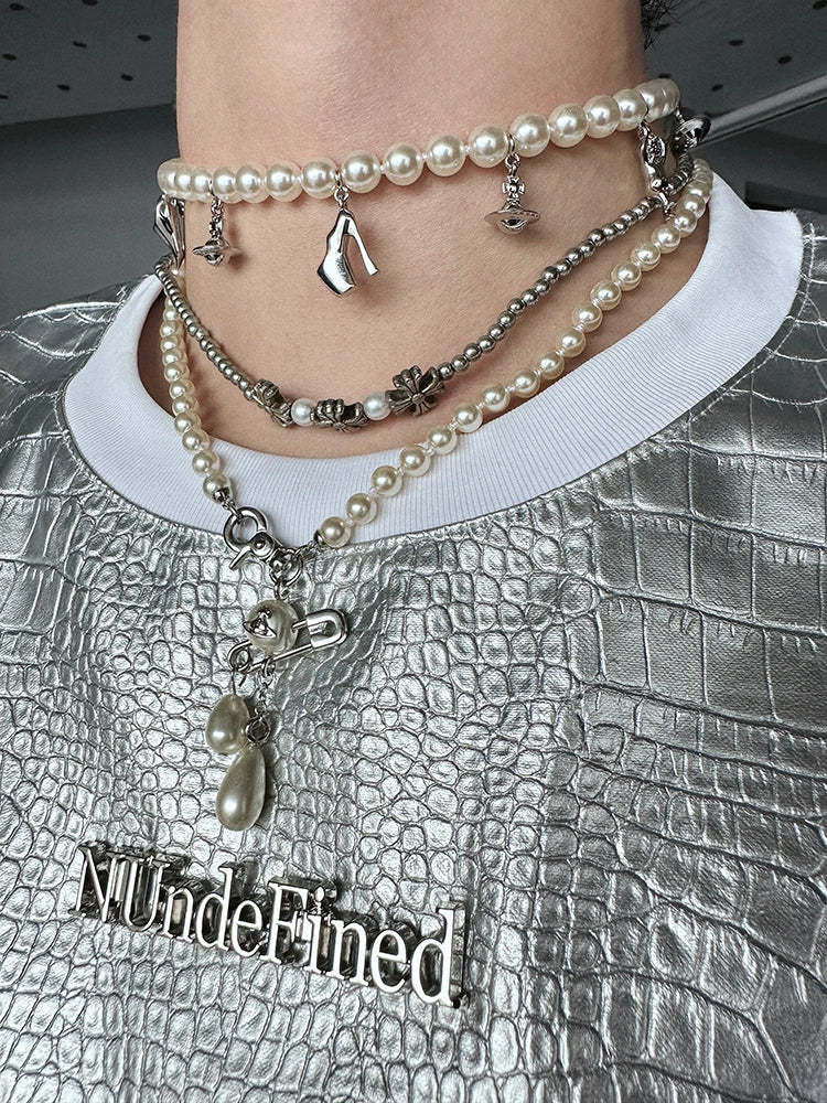 Pearl Charm Layered Pendant Necklace