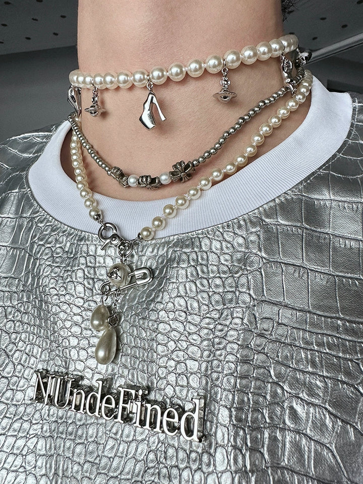 Pearl Charm Layered Pendant Necklace