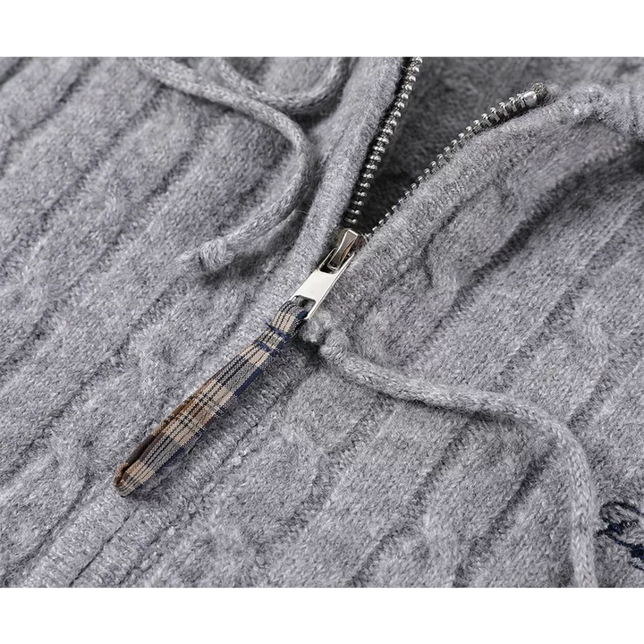 Plaid Lined Knit Zip Up Hoodie