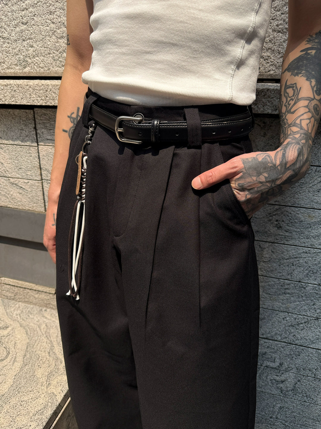 Black Wide-Leg Pleated Pants