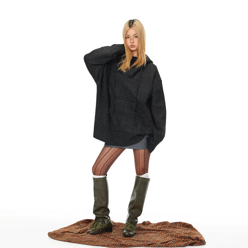 Knitted Hooded Pullover Sweater