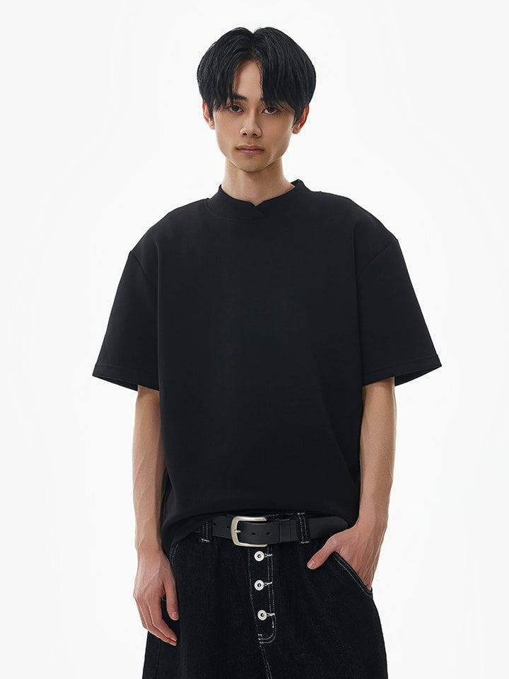 Stand Collar Cotton Loose T-shirt