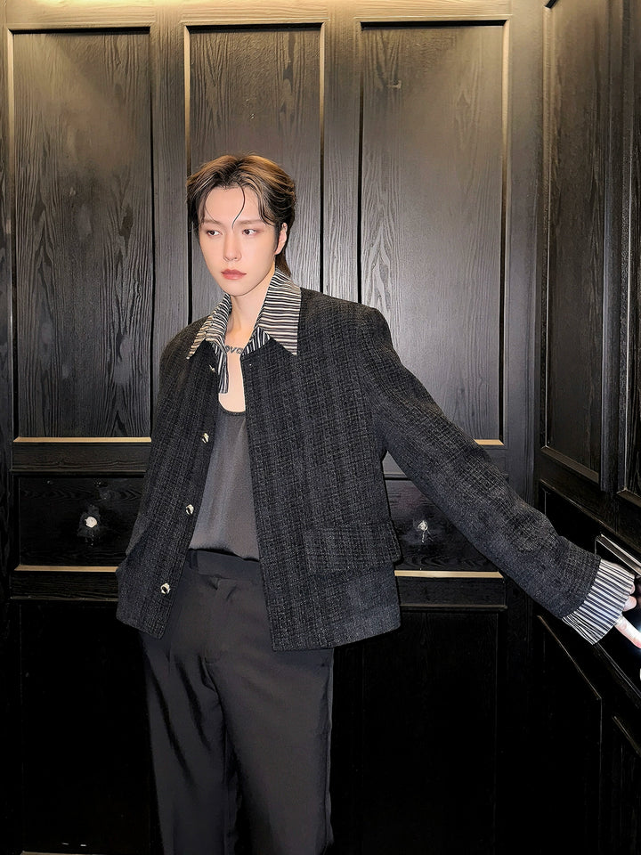 Wool Contrast Color Splicing Jacket