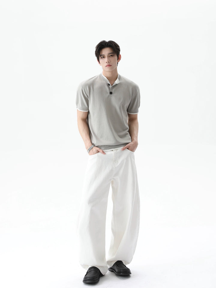 Knitted Short Sleeve Henley Shirt