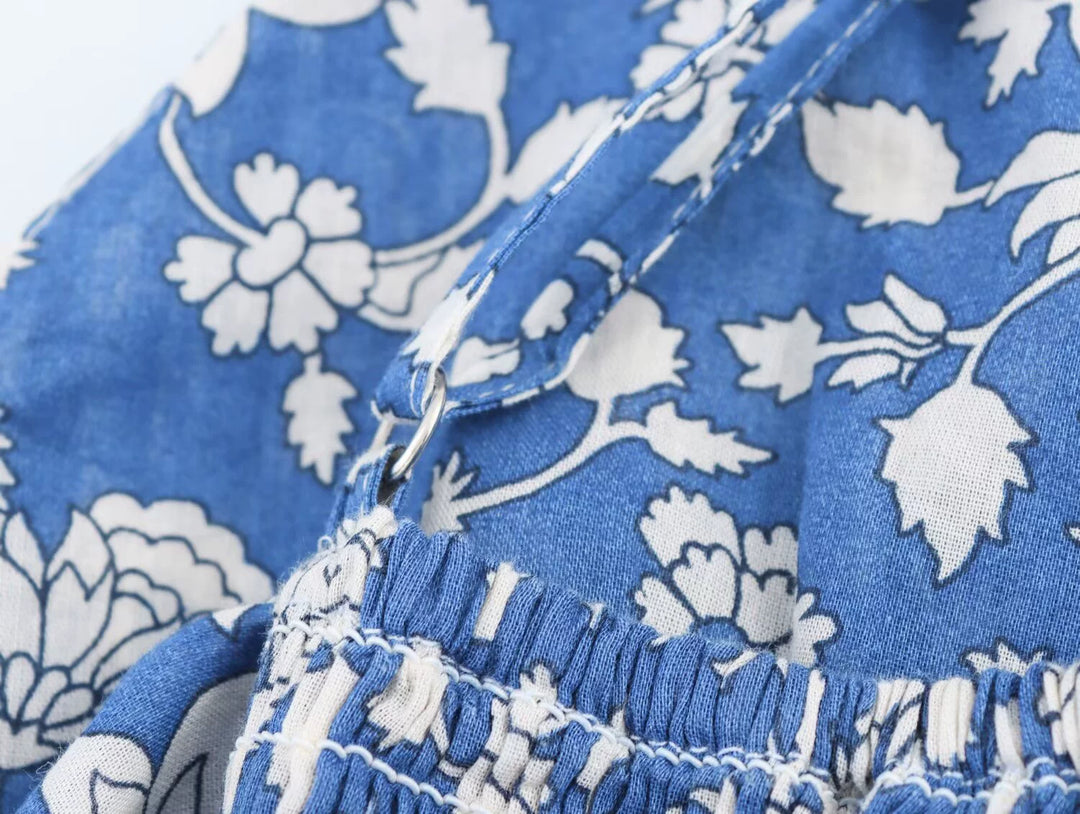 ストラップ付きパッチワークプリントレイヤードサンドレス