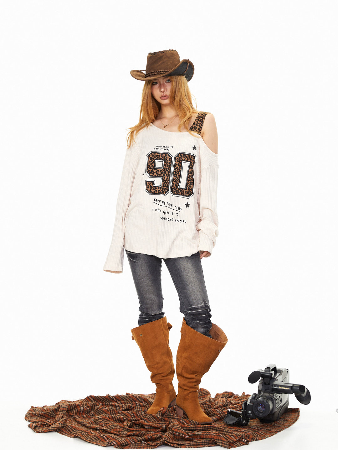 Leopard Print Off-Shoulder Long Sleeve Top