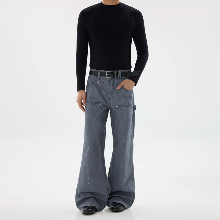 Flared Workwear Ink-Splashed Pants