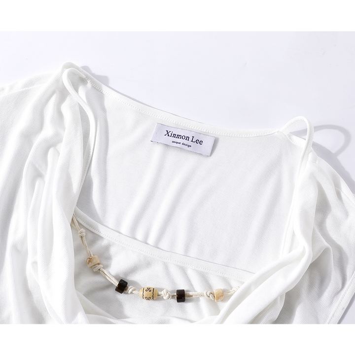 Beaded Cowl Neck Sleeveless Vest Top