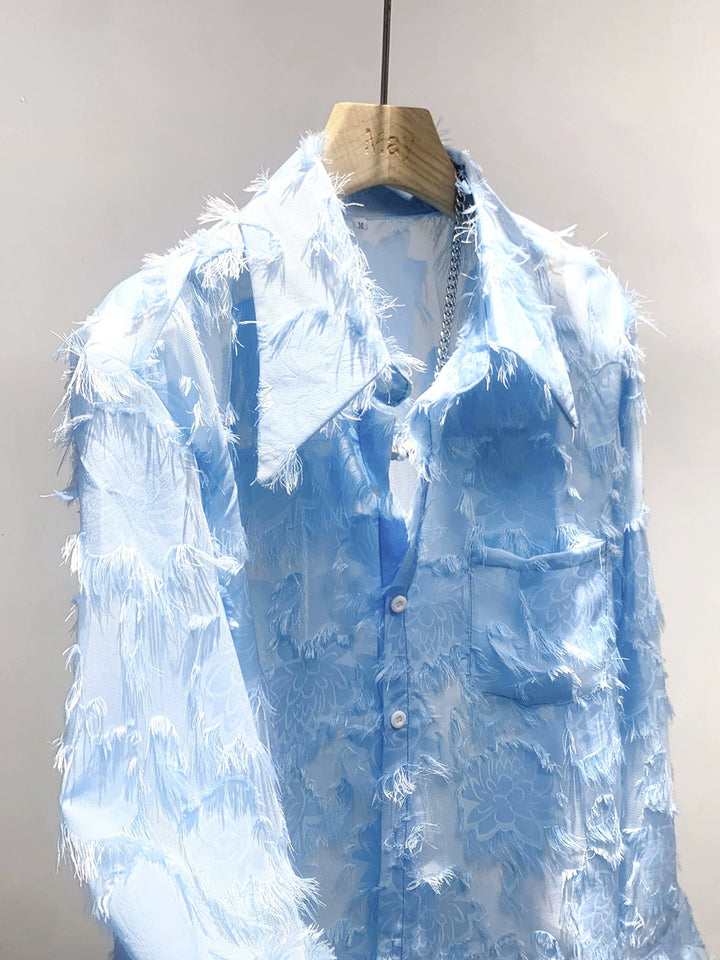Mesh Jacquard Tassel Flower Loose Shirt