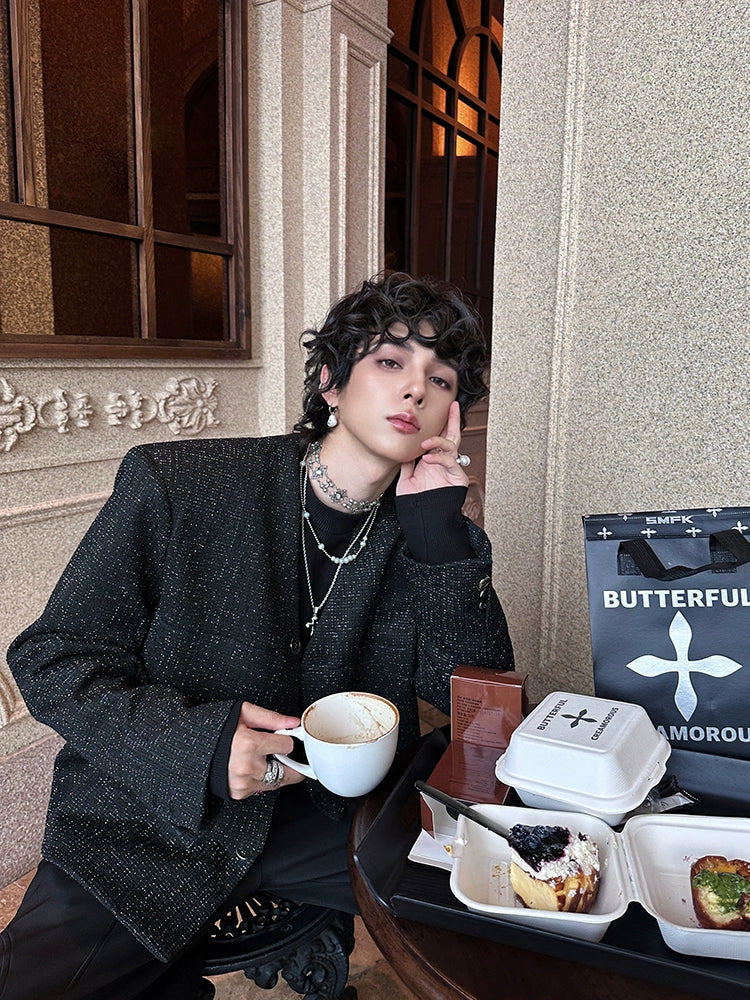 V-Neck Loose Fit Textured Jacket