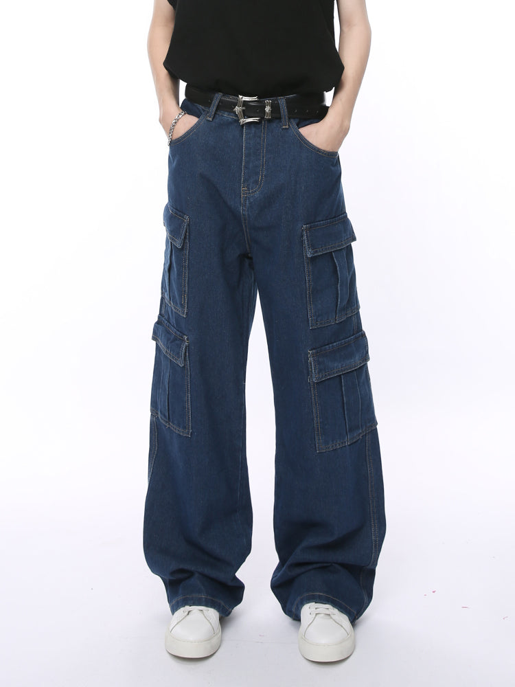 Jeans larghi a gamba larga con più tasche