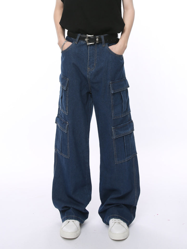 Jeans larghi a gamba larga con più tasche