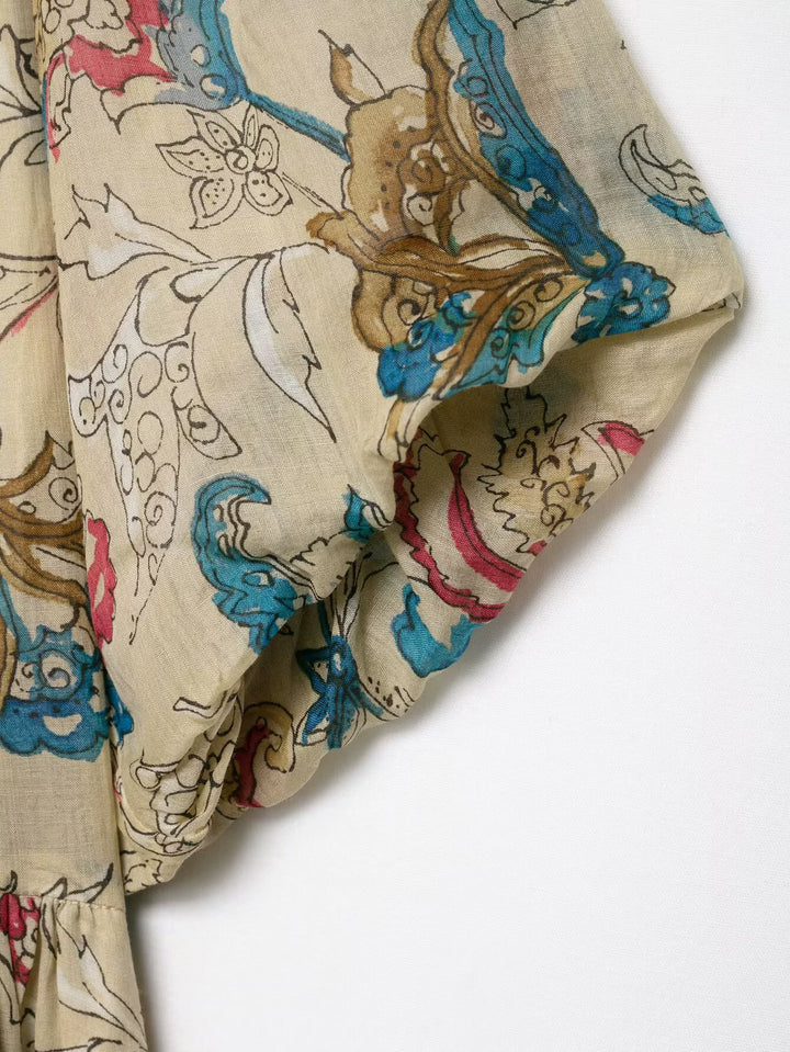 فستان صيفي فضفاض مزخرف بطبعة زهور بدون أكتاف