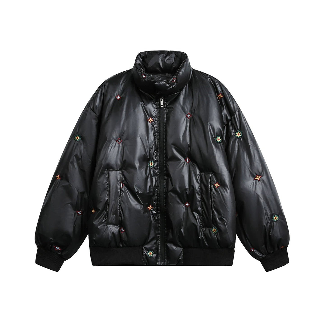 Floral Embroidered Stand Collar Jacket