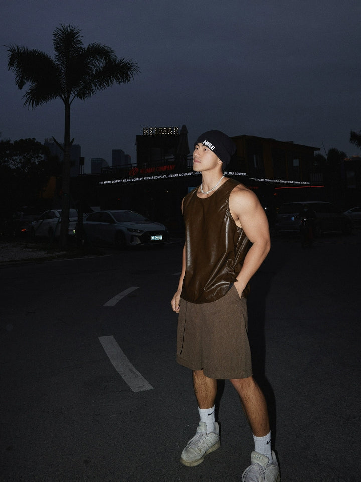 PU Leather Sleeveless Loose Fit Vest