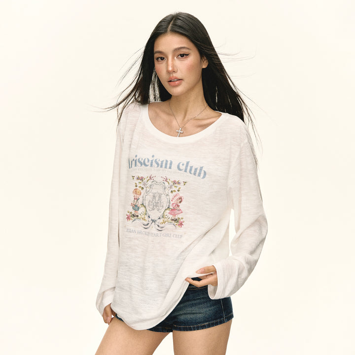 Retro Garden Print Long Sleeve Top