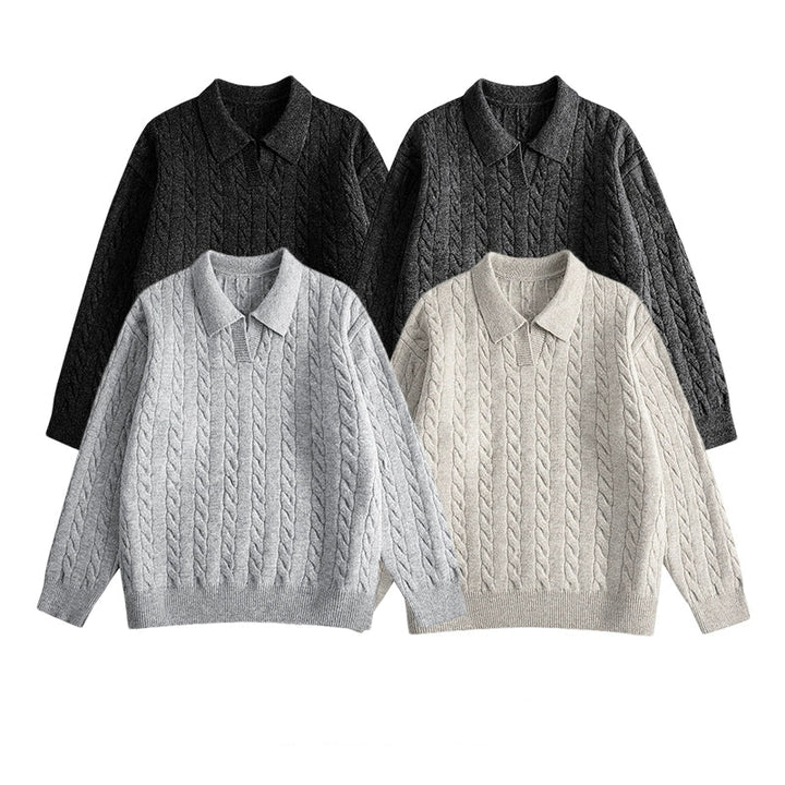 Kabelstrikket polo krave sweater