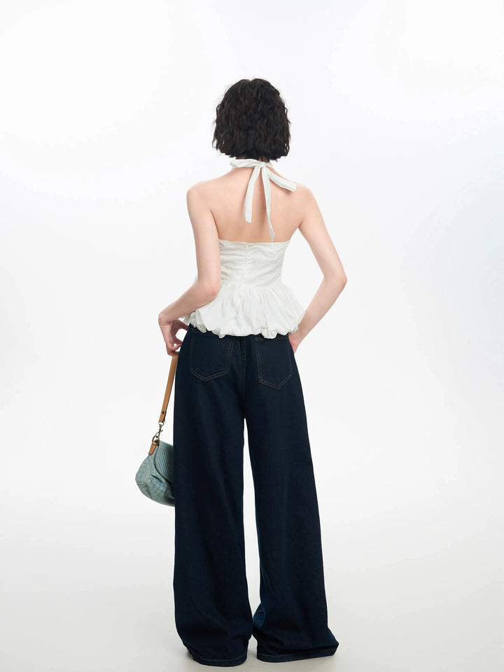 Halter Neck Lace Peplum Camisole Top
