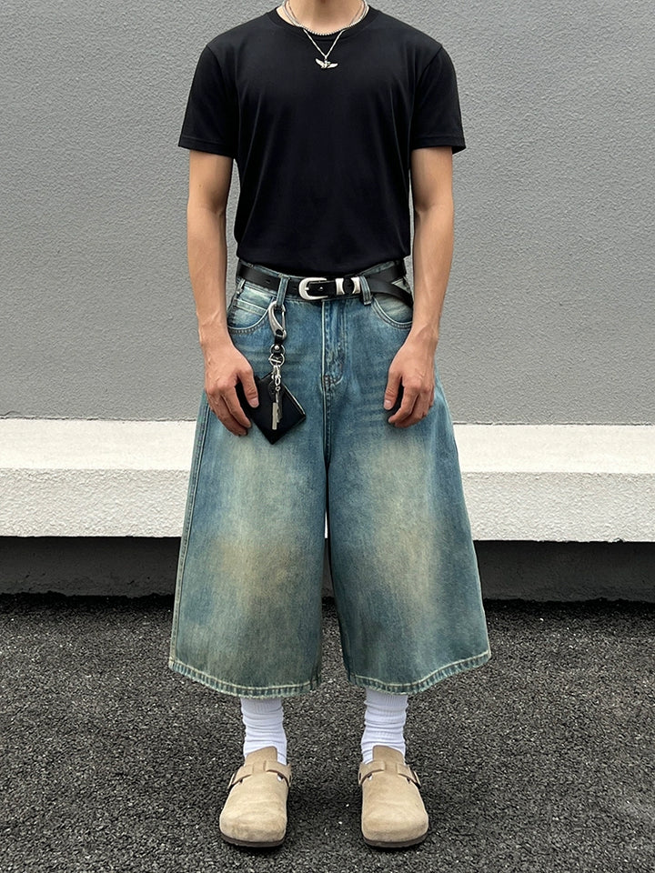 Vintage Wide-Leg Cropped Denim Pants