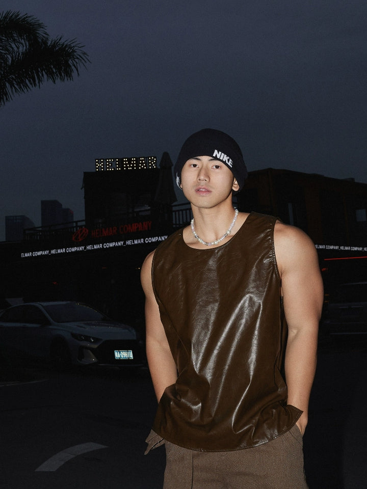 PU Leather Sleeveless Loose Fit Vest