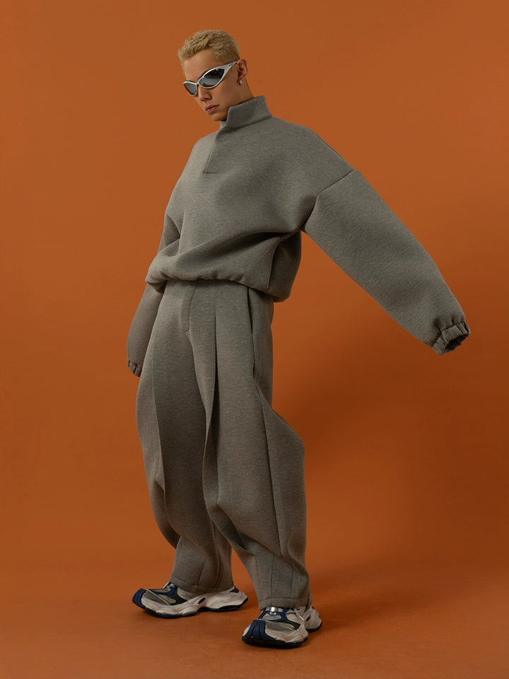 Elastic Waist Pleated Wide Leg Pants