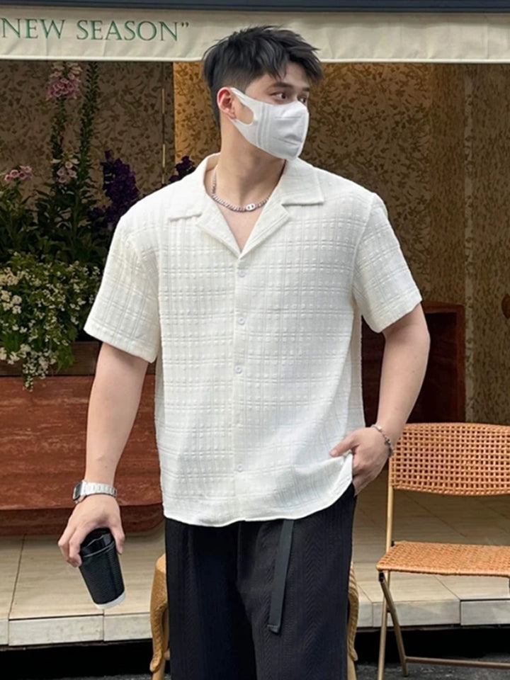 Cuban Collar Textured Short Sleeve Shirt