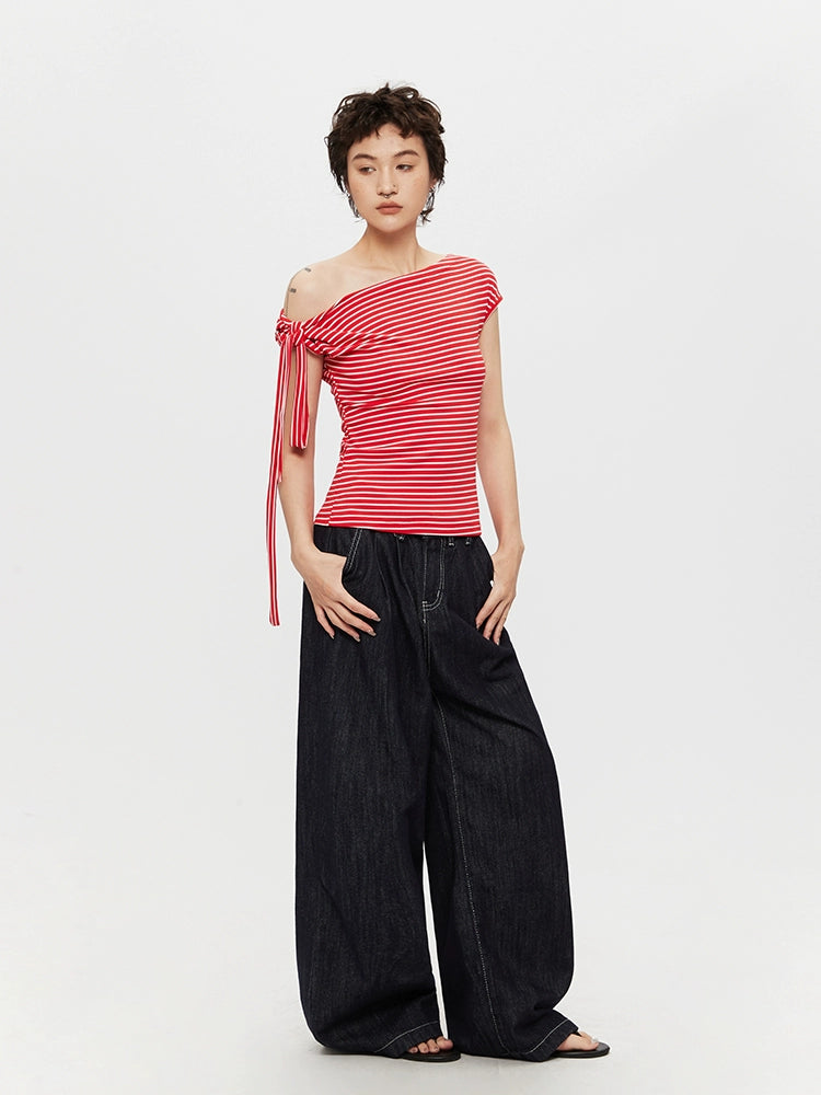 Striped Off-Shoulder Short Sleeve Top