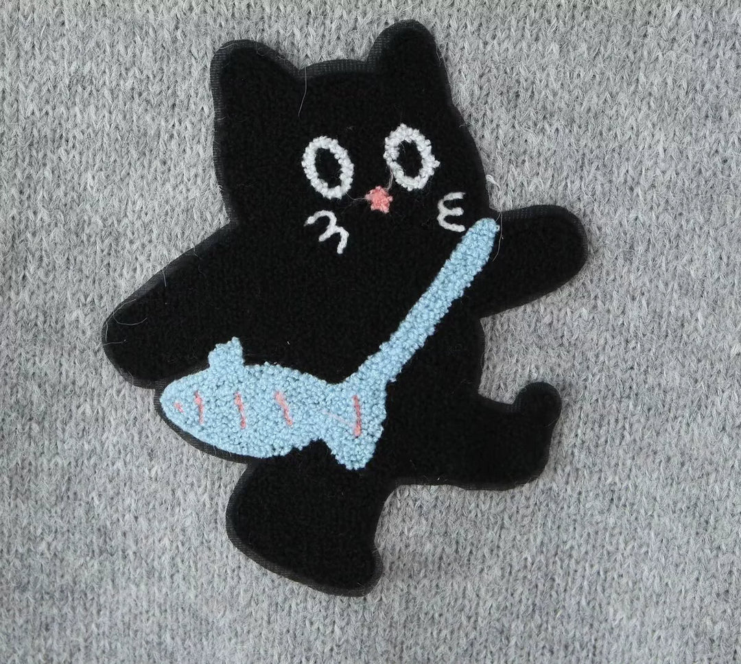 Cartoon Cat Applique Knit Vest