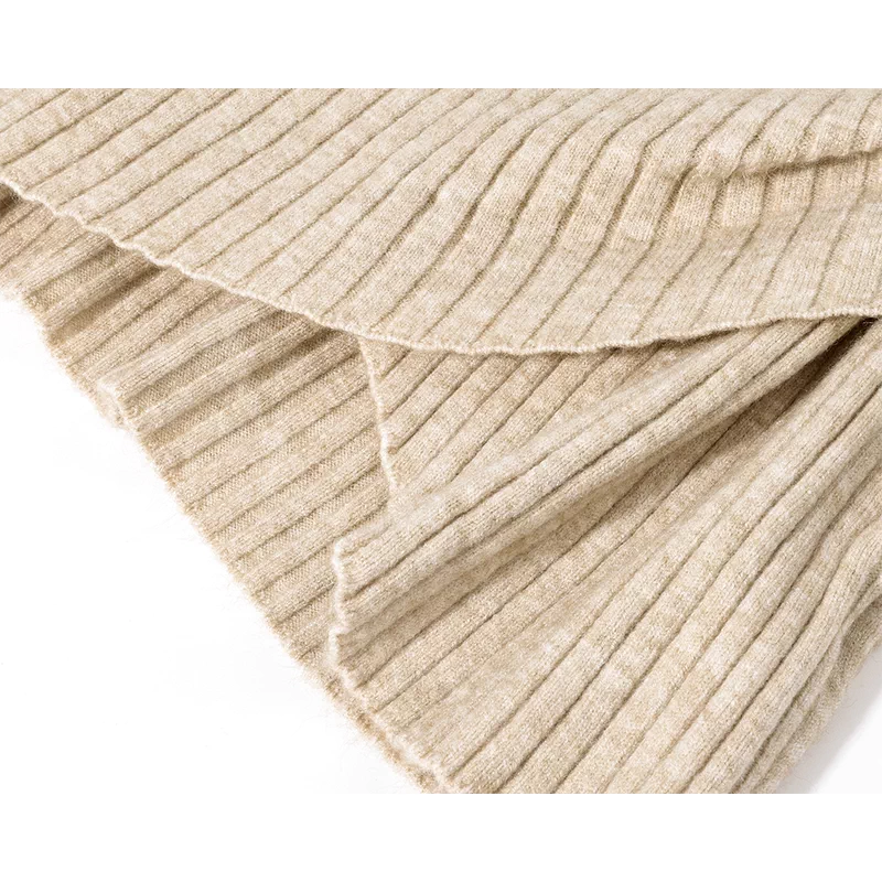 Ribbed V-Neck Wrap Knit Long Sleeve Top