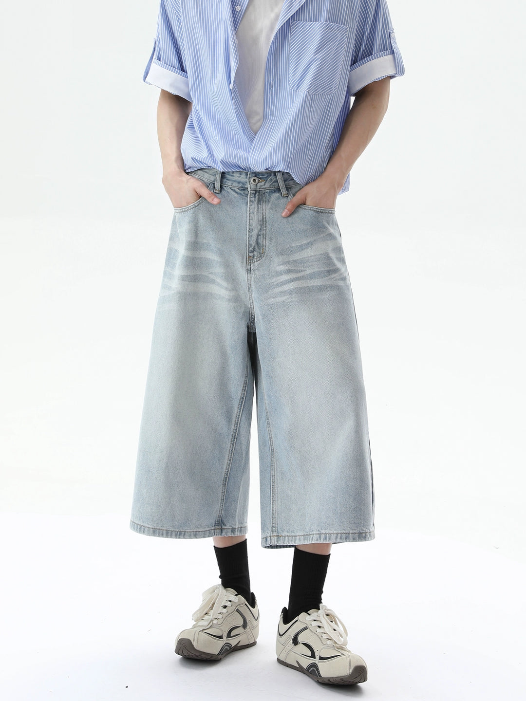 Cropped Wide-Leg Denim Cleanfit Pants