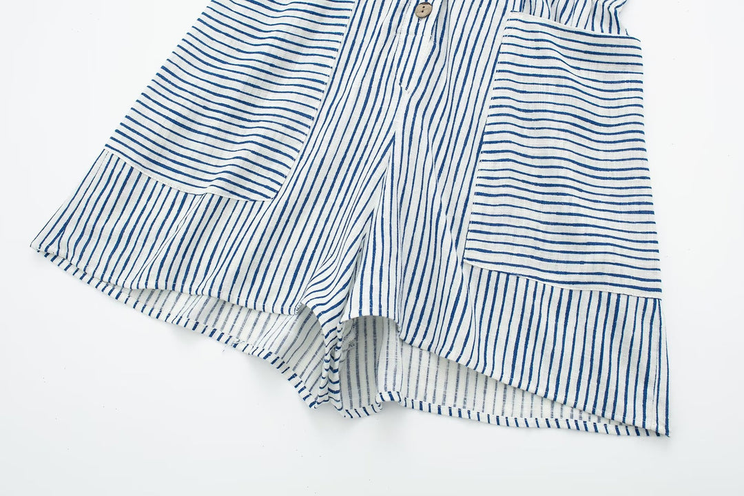 Linen Blend Striped Short Jumpsuit