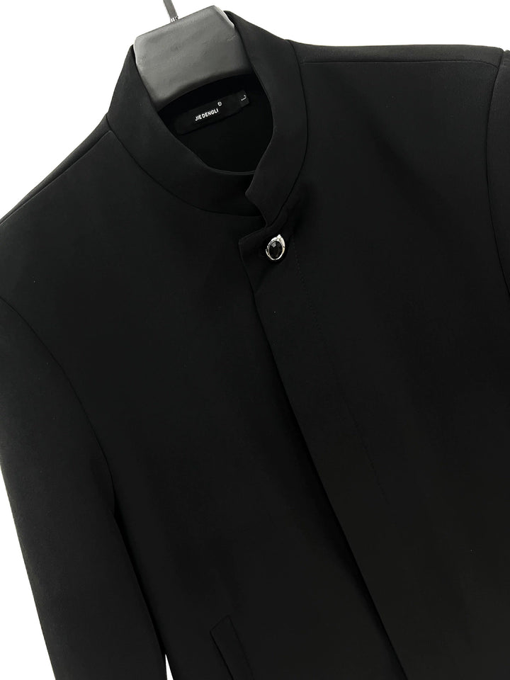Black Stand Collar Casual Jacket