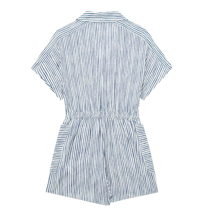 Linen Blend Striped Short Jumpsuit