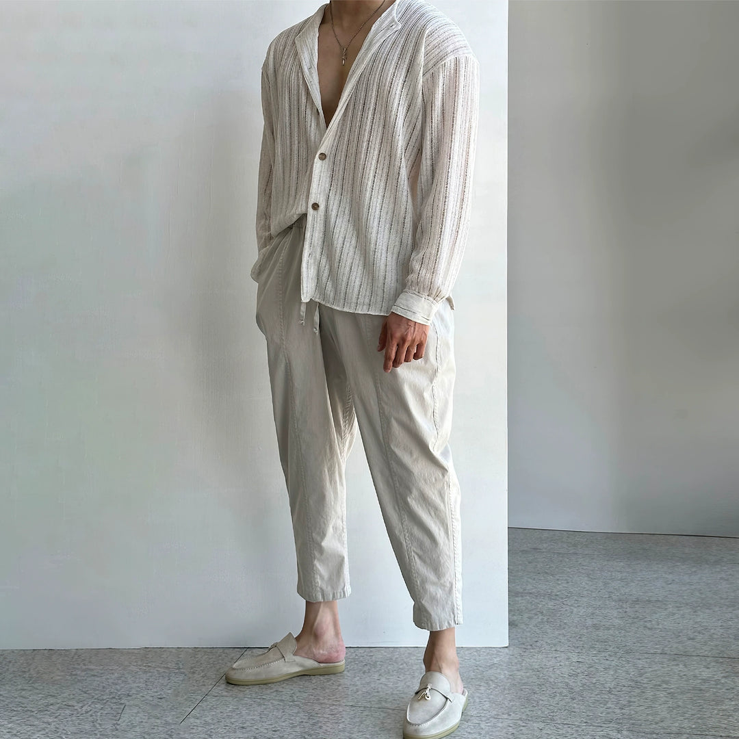 Linen Striped Lightweight Knit Shirt