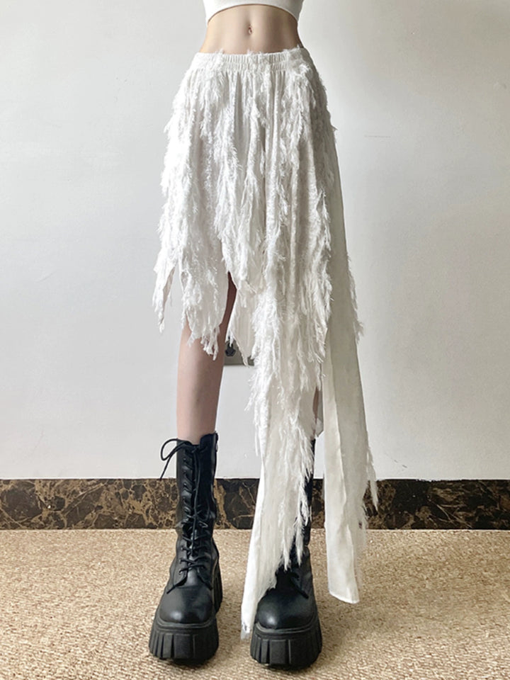 Irregular Tassel Skirt with Elastic Waist