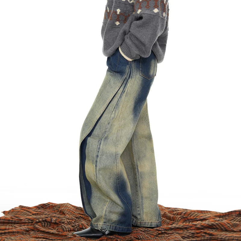 Deconstructed Patchwork Curved Jeans