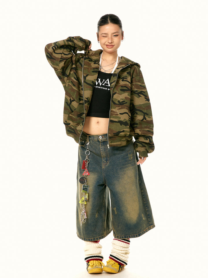 Camouflage Hooded Sweater Jacket Cardigan