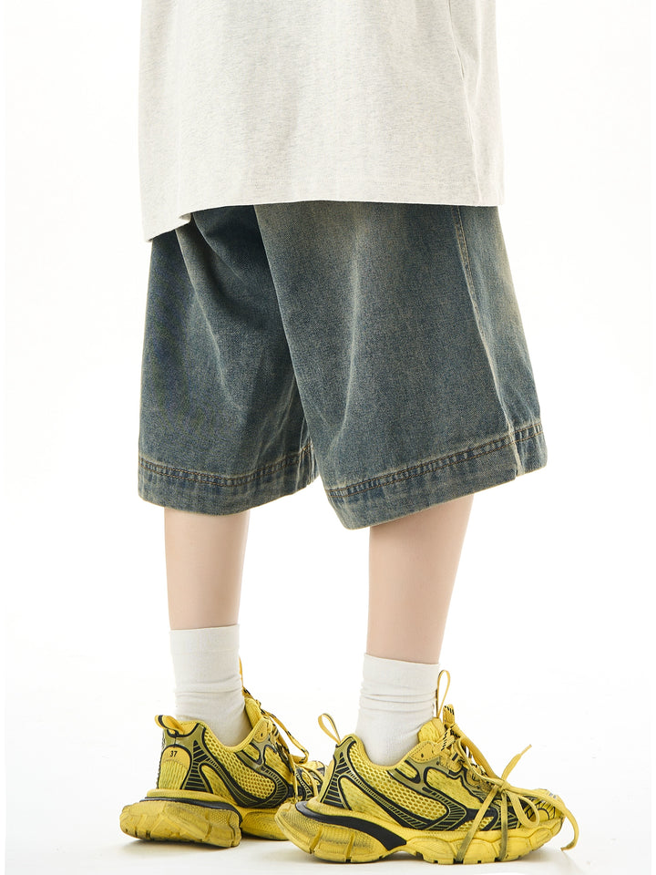 Loose Washed Denim Knee-Length Pants